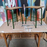 Two Metal Legged Stools with Birch Ply Tops
