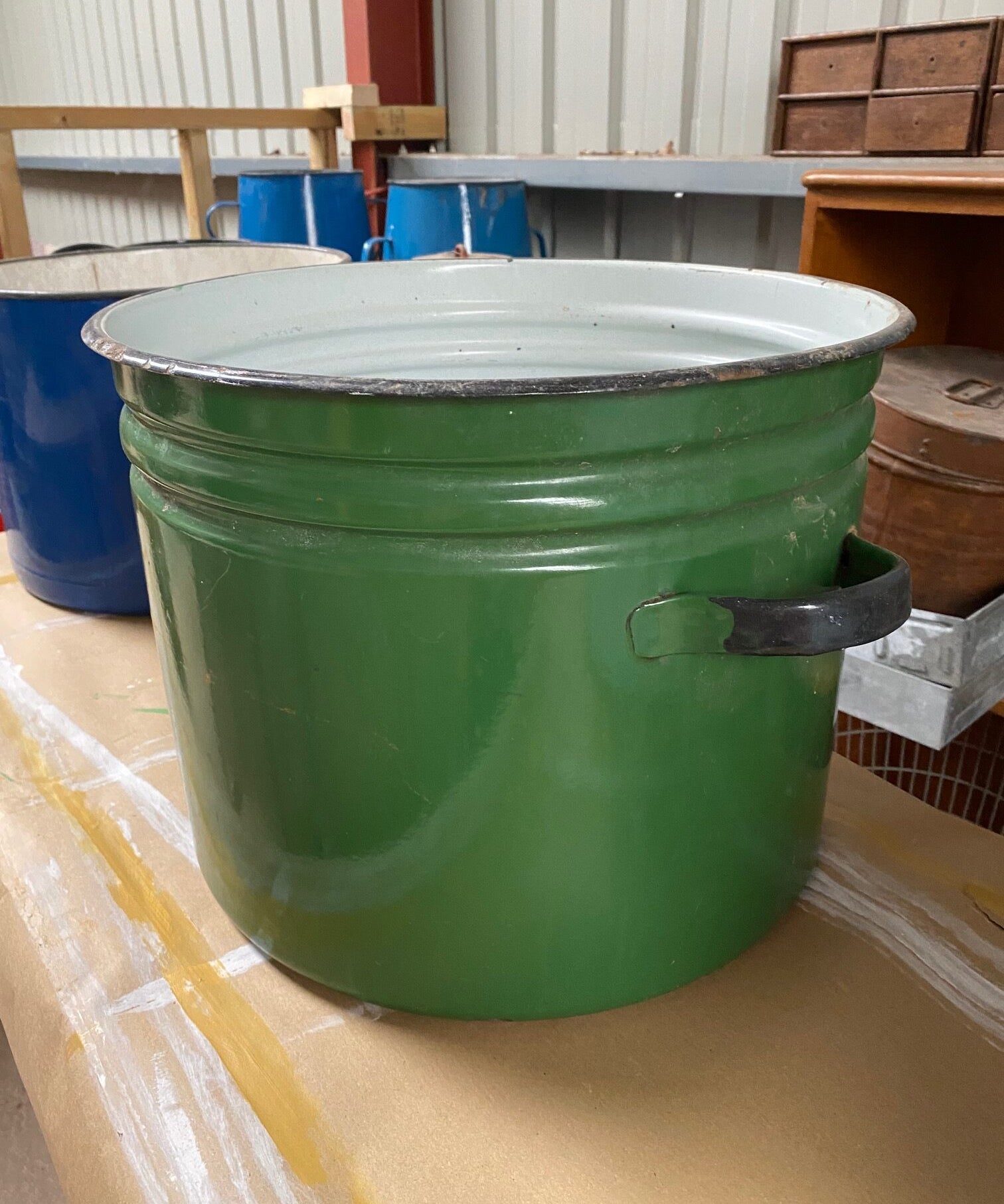 Green Round Maggie with Black Ticking Top
