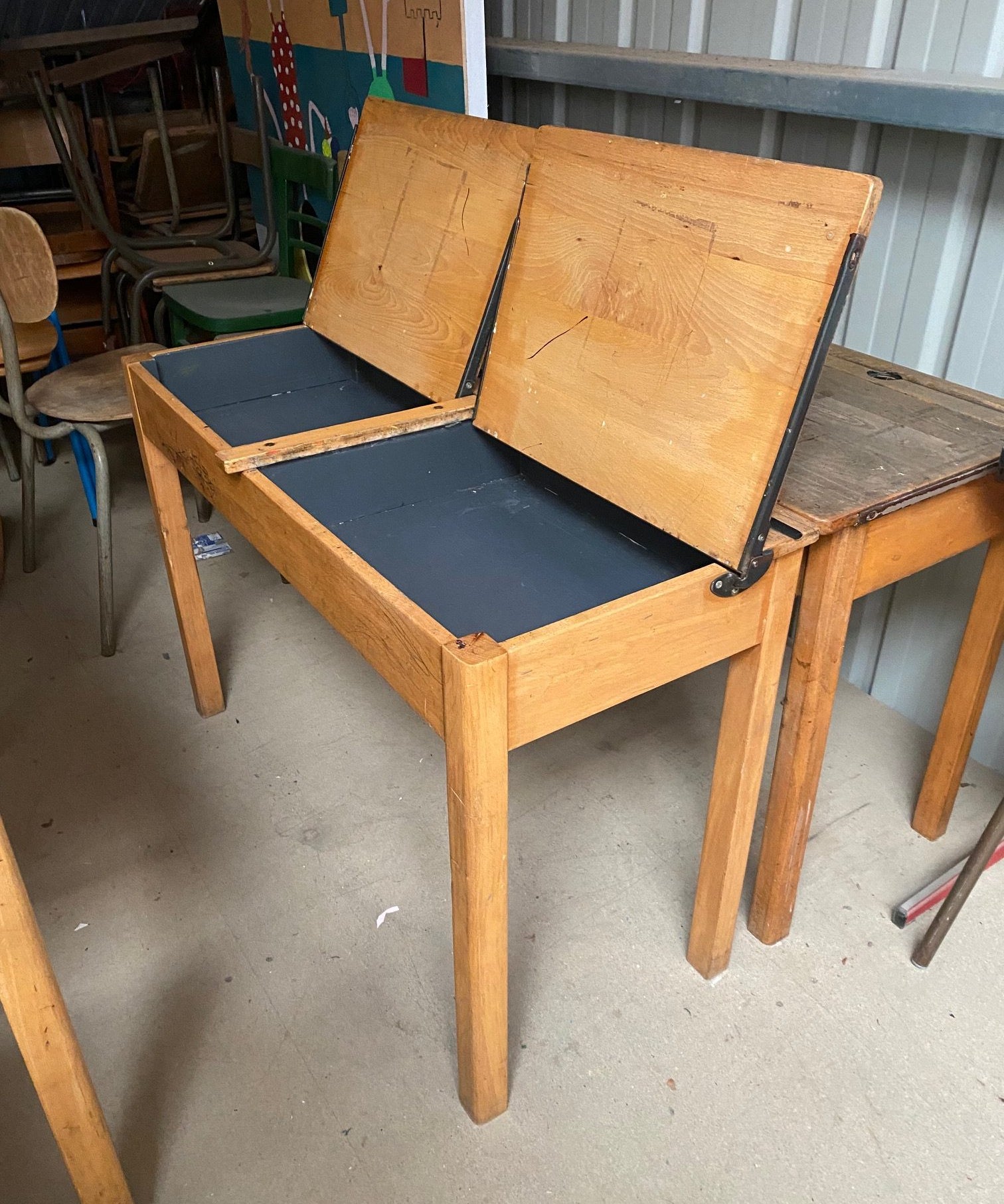 Vintage Double School Desk with Lift up Lids