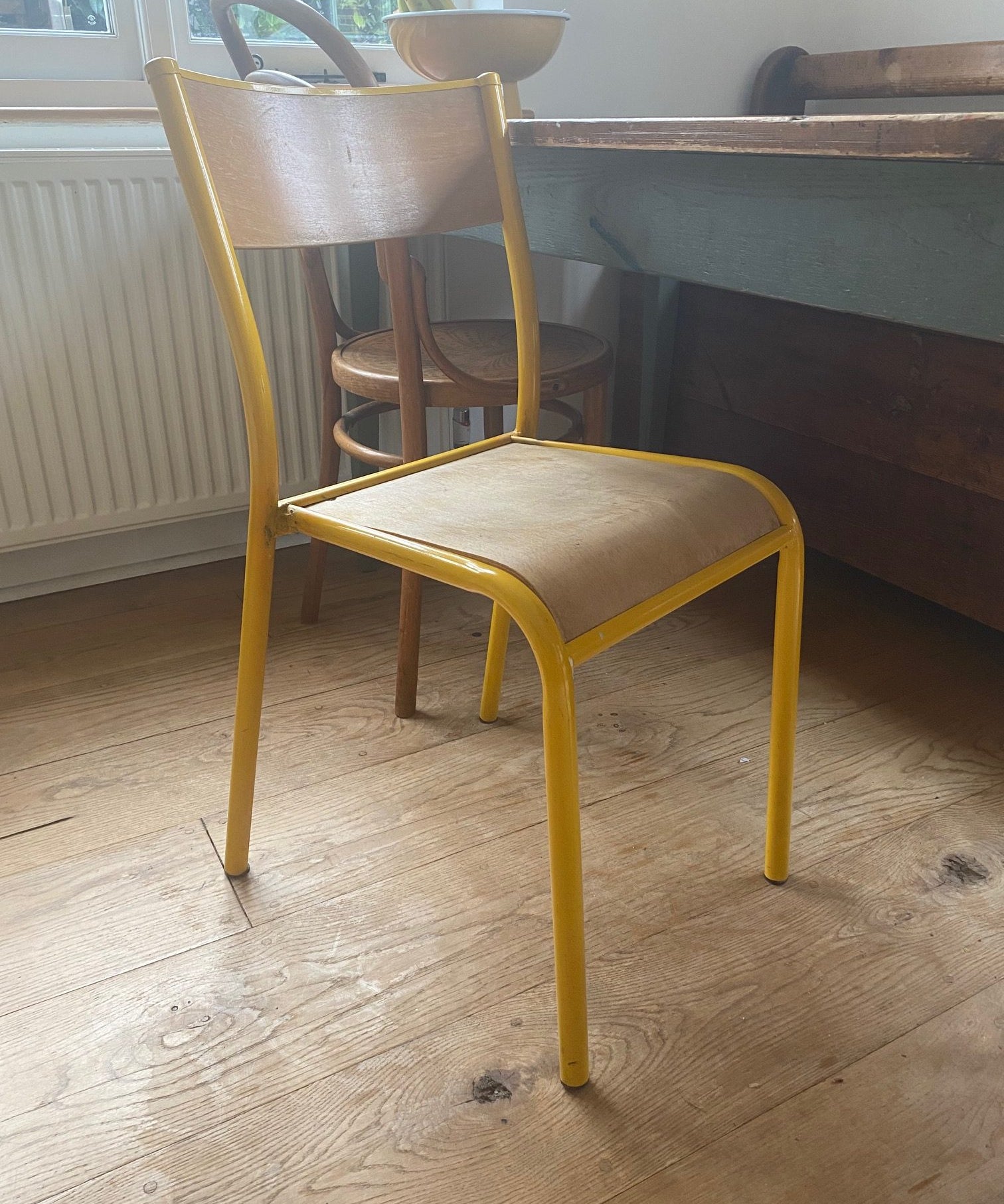 Kids Double Desk and Yellow Chair