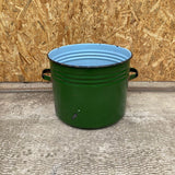 Green Enamel Maggie with Blue Ticking Seat Pad