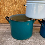 Round Turquoise Maggie with Blue Ticking Seat Pad
