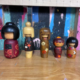 Five Sosaku Kokeshi Japanese Dolls