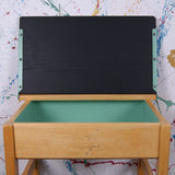 Children's Single School Desk Customised in Arsenic and Wooden Chair
