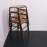 Children's Black Metal Lab Stools with Wooden Seat