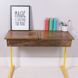Children's Vintage Double School Desk with Yellow Metal Legs