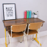 Children's Vintage Double School Desk with Yellow Metal Legs
