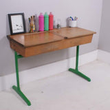Children's Vintage Double School Desk with Green Metal Legs