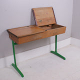 Children's Vintage Double School Desk with Green Metal Legs