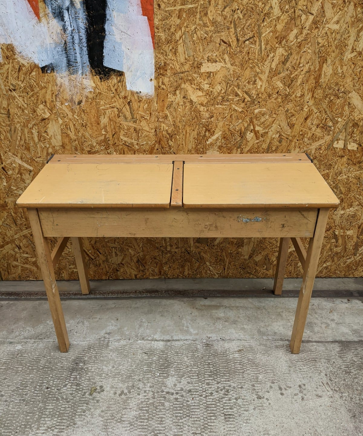 Double Wooden School Desk with Lift Up Lids