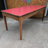 Oak Framed Table with Red Top