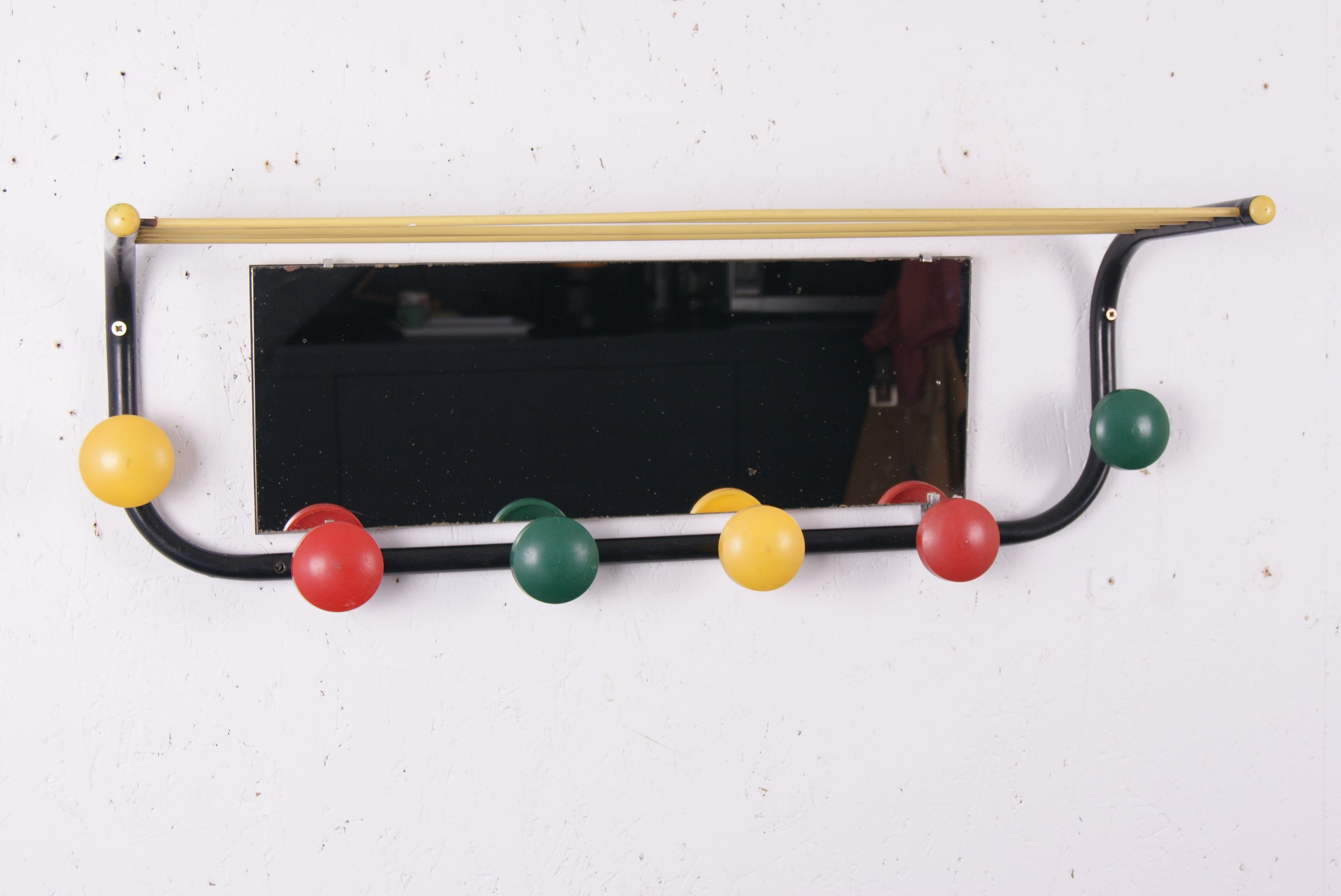 French Mirror with Colourful Hooks and Shelf