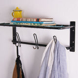 Children's Small Black Metal Shelf with Hooks