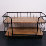 Children's Black Trolley on Castors with Wooden Shelves