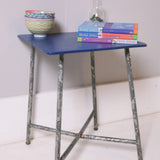 Children's Vintage Army Stool with Blue Wooden Top