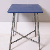 Children's Vintage Army Stool with Blue Wooden Top