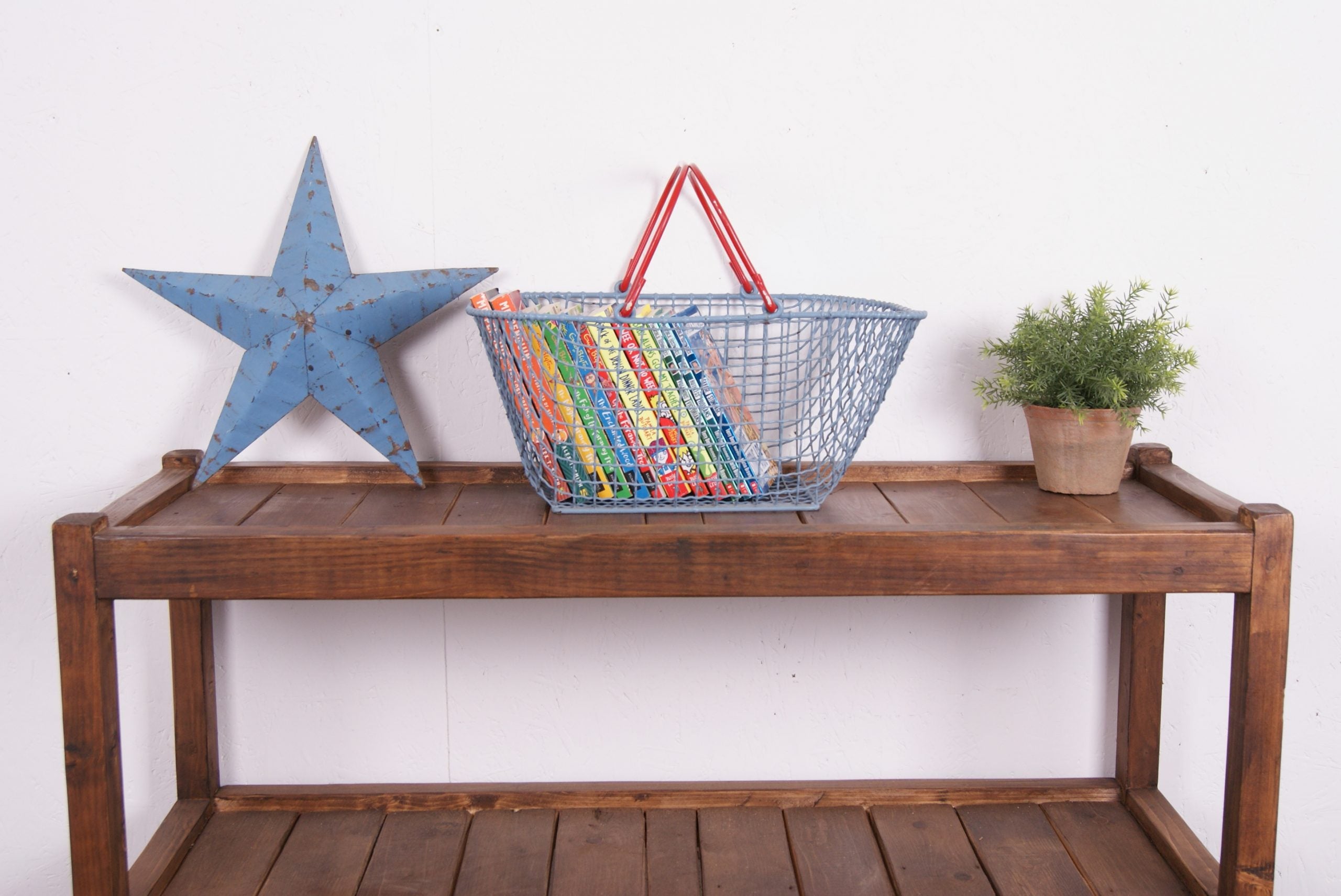 Children's Blue Storage Basket with Red Handles