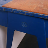 Children's Blue Metal Legged Esavian Double Desk with Lift up Lids