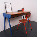 Children's Blue Metal Legged Esavian Double Desk with Lift up Lids