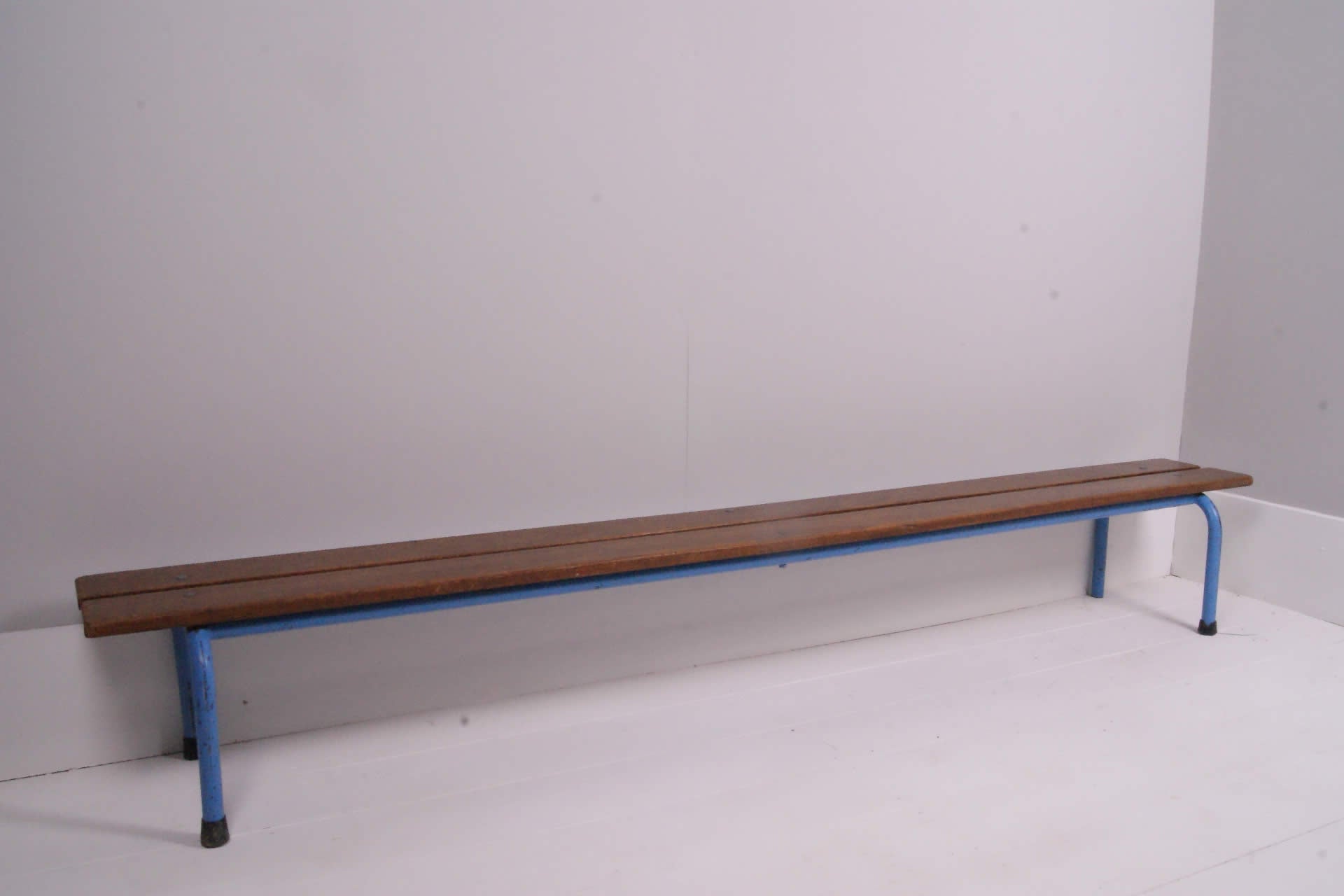 Children's French Blue Metal Legged School Bench