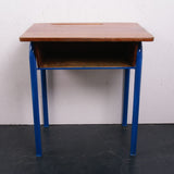 Children's Vintage School Desk with Blue Metal Legs and Shelf