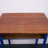 Children's Vintage School Desk with Blue Metal Legs and Shelf