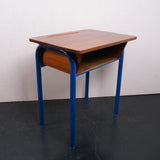 Children's Vintage School Desk with Blue Metal Legs and Shelf