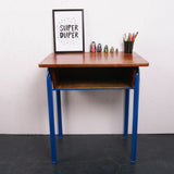 Children's Vintage School Desk with Blue Metal Legs and Shelf