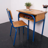 Children's Blue Metal Legged Single Desk and Chair Set