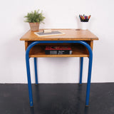 Children's Blue Metal Legged Single Desk and Chair Set