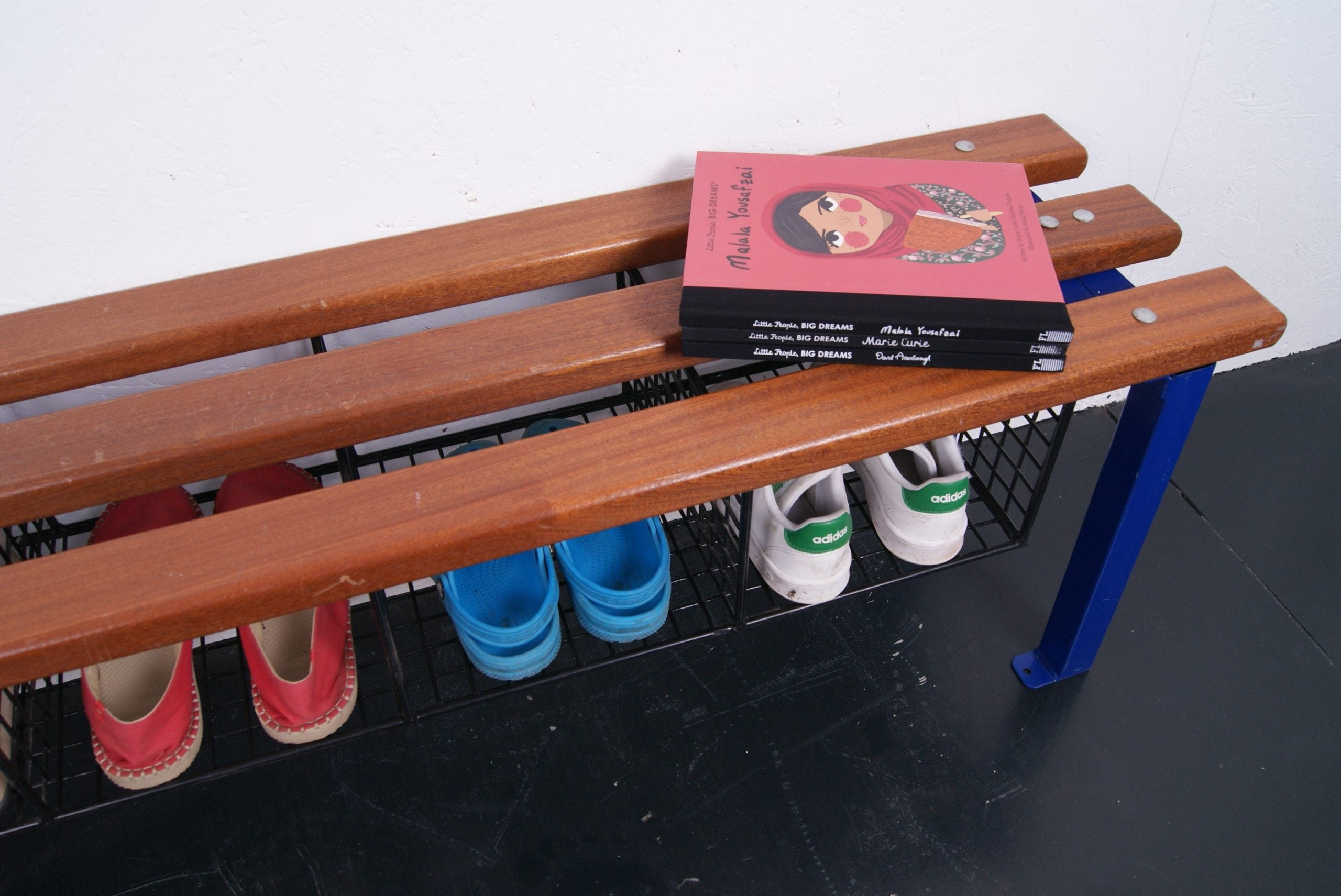Children's Blue Metal Bench with Shoe Storage