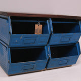 Children's Blue Metal Crate Storage Unit with Wooden Top