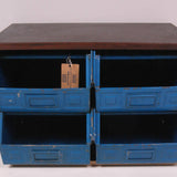 Children's Blue Metal Crate Storage Unit with Wooden Top