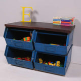 Children's Blue Metal Crate Storage Unit with Wooden Top