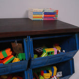 Children's Blue Metal Crate Storage Unit with Wooden Top