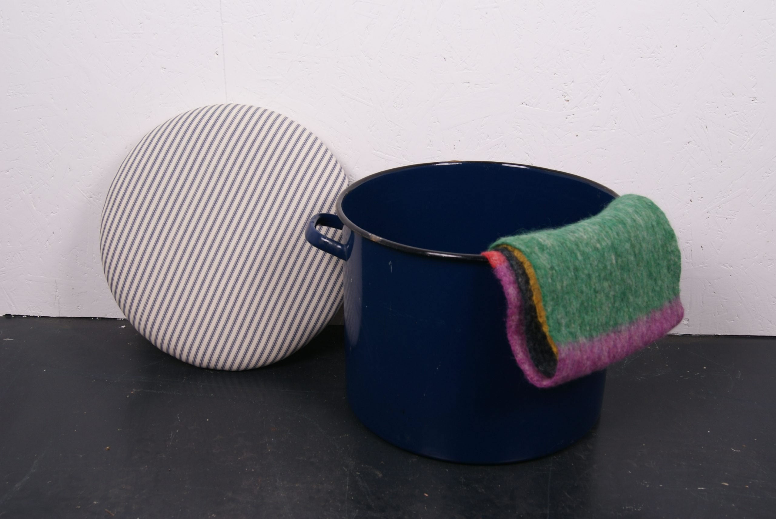 Round Blue Maggie with Blue Ticking Removable Seat Pad