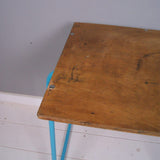 Children's Vintage School Exam Desk with Turquoise Metal Legs