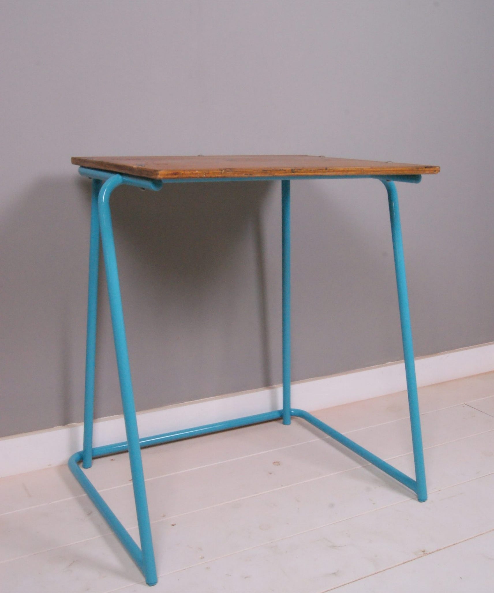 Children's Vintage School Exam Desk with Turquoise Metal Legs