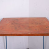 Children's Blue Metal Legged Side Table with Wooden Top