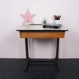 Children's Single Desk with Metal Legs and Light Blue Formica Lift up Lid
