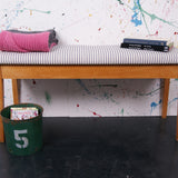Children's Wooden Bench with Blue Ticking Seat Pad