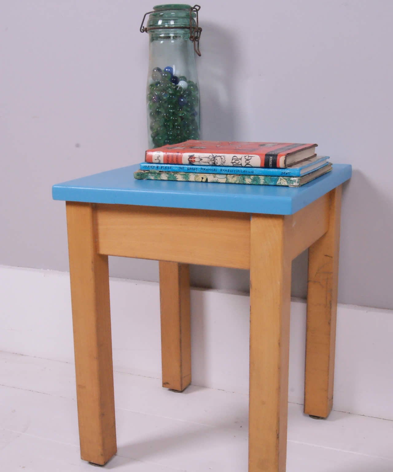Children's Wooden Bedside Table with Blue Top
