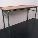 Children's French Double School Desk with Green Metal Legs and Inkwells