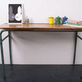 Children's French Double School Desk with Green Metal Legs and Inkwells