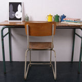 Children's French Double School Desk with Green Metal Legs and Inkwells