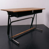 Children's French Double School Desk with Green legs, footrest and shelf