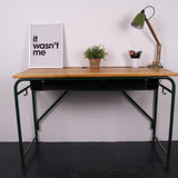 Children's French Green Metal Legged Double Desk with Shelf