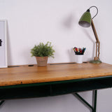 Children's French Green Metal Legged Double Desk with Shelf
