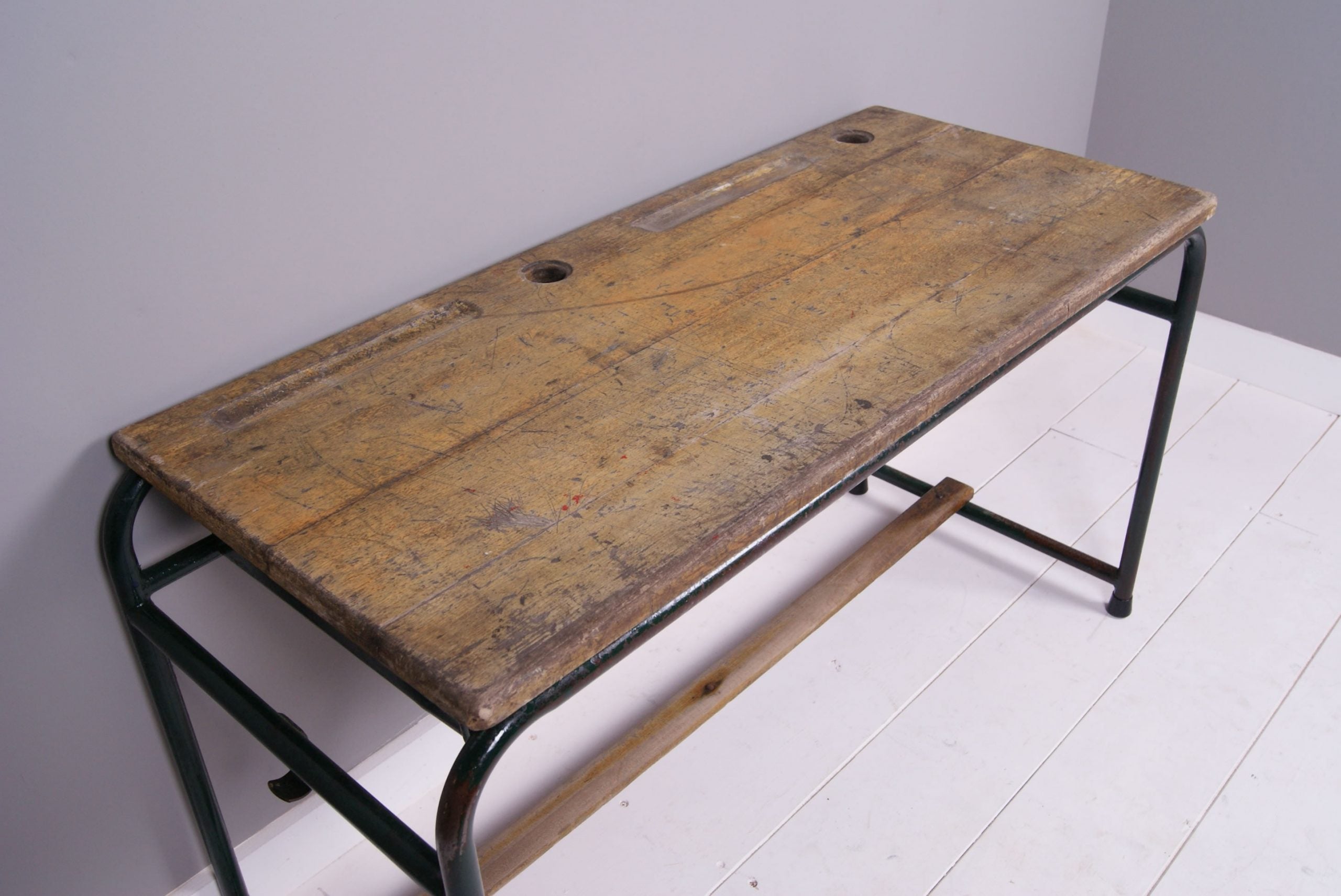Children's Vintage French Double School Desk with Shelf