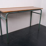 Children's French Double School Desk with Green Metal Legs
